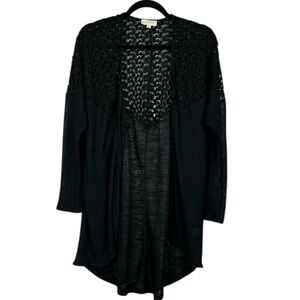 Umgee Whimsigoth Crochet Longline Cotton Blend Open Front Cardigan M/L Black